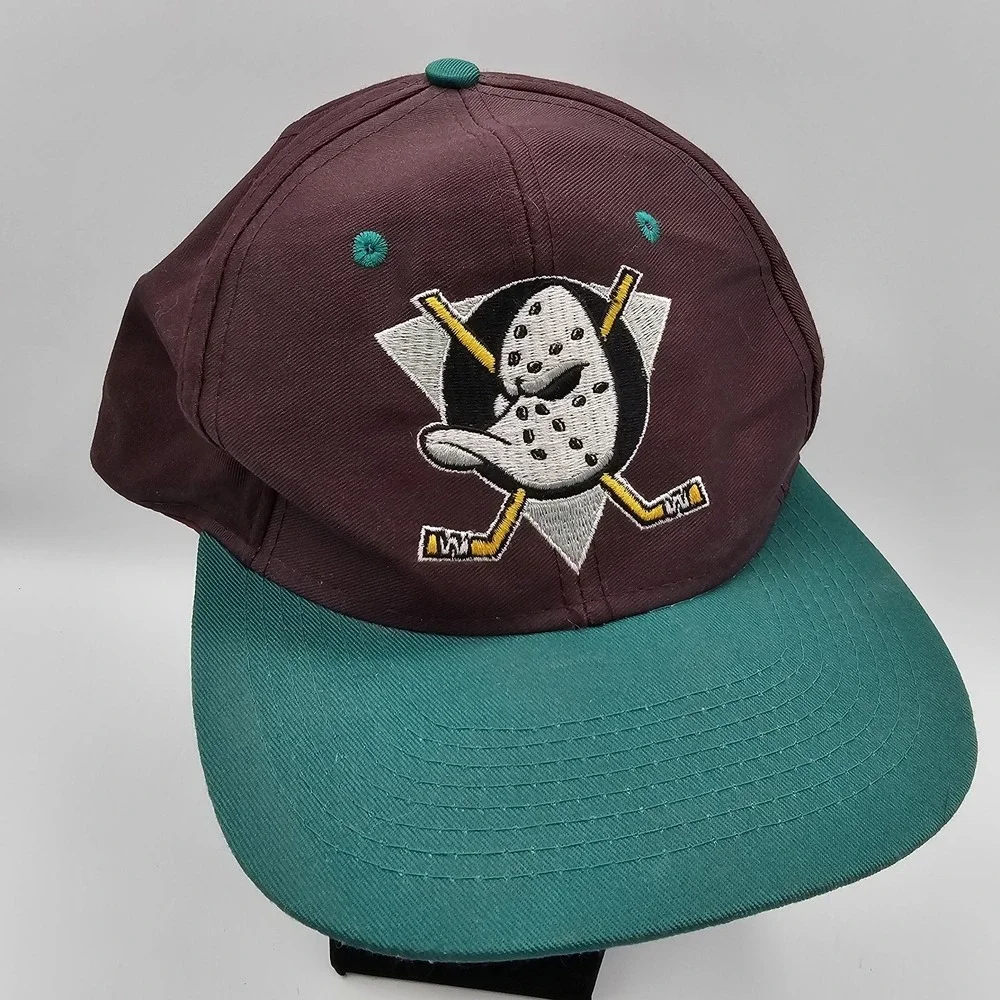 Vintage Anaheim Mighty Ducks Logo 7 NHL Snapback Hat Cap Blockhead Logo Disney